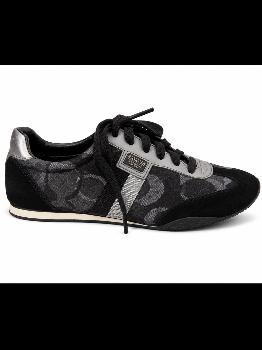 Coach women’s Black Signature Low-Top Sneaker black/gray lace up jacquard SZ 6.5